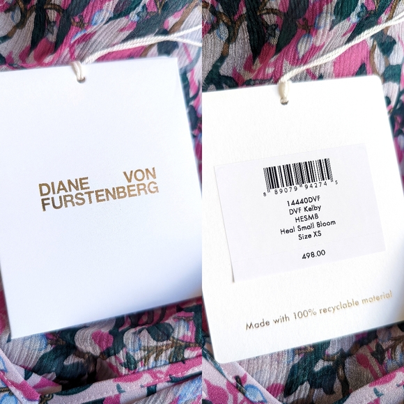 DIANE VON FURSTENBERG Kelby Floral Silk Mini Tiered Ruffle Pink Dress Size XS - Picture 7 of 17